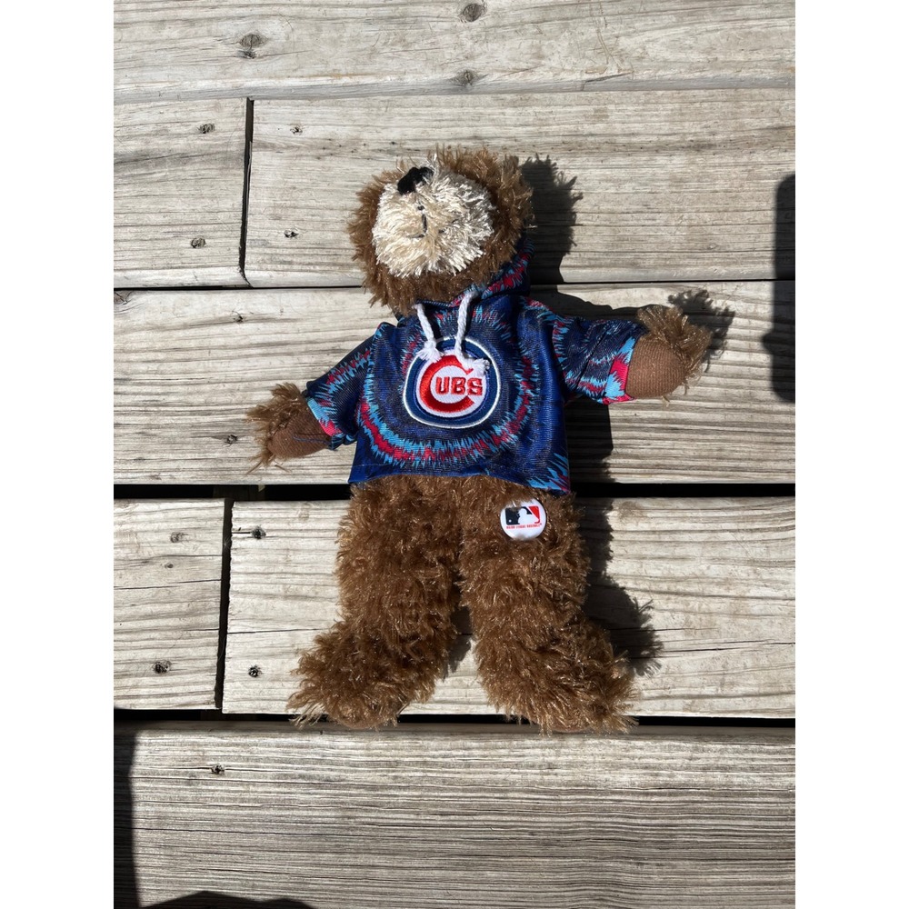 Chicago Cubs Plush Bear MLB Stuffed Animal Toy Blue Tie Dye Hoodie
